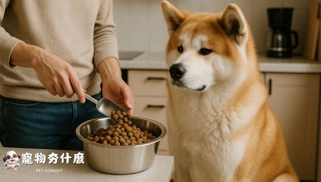 秋田犬等待營養餐點