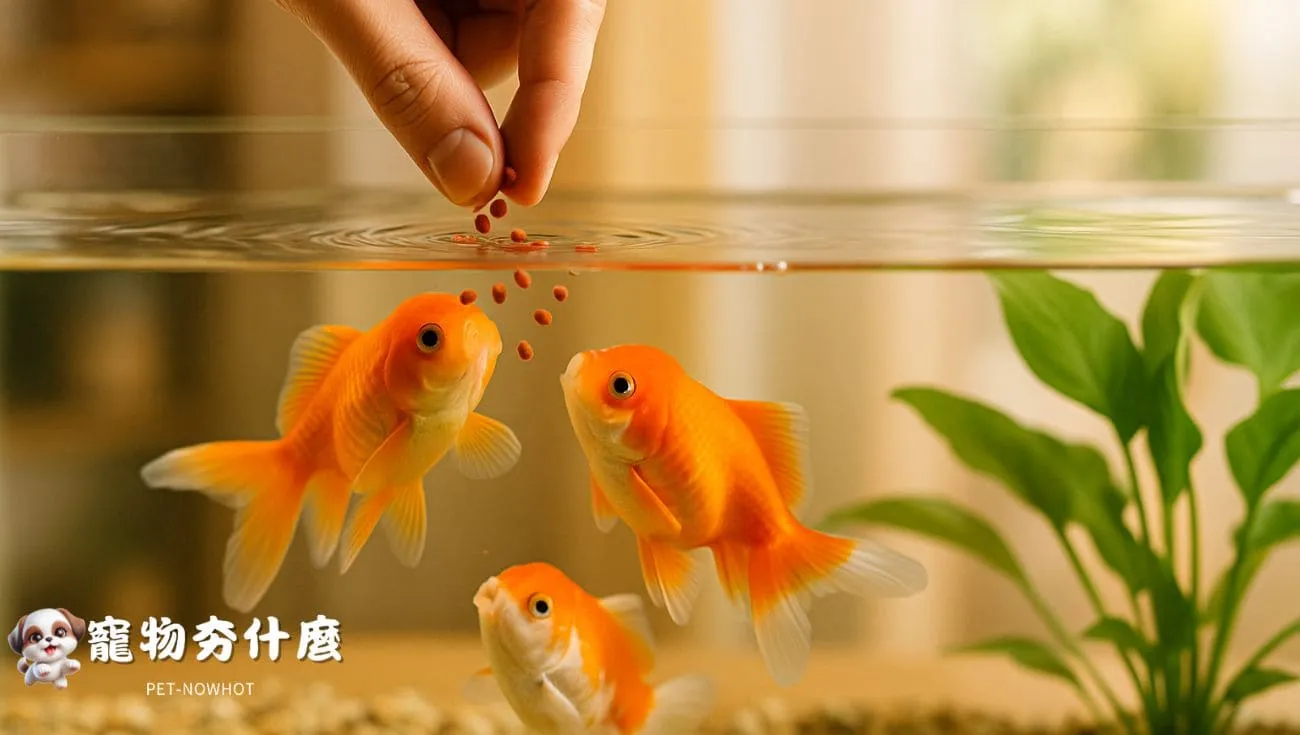 飼主餵食金魚場景