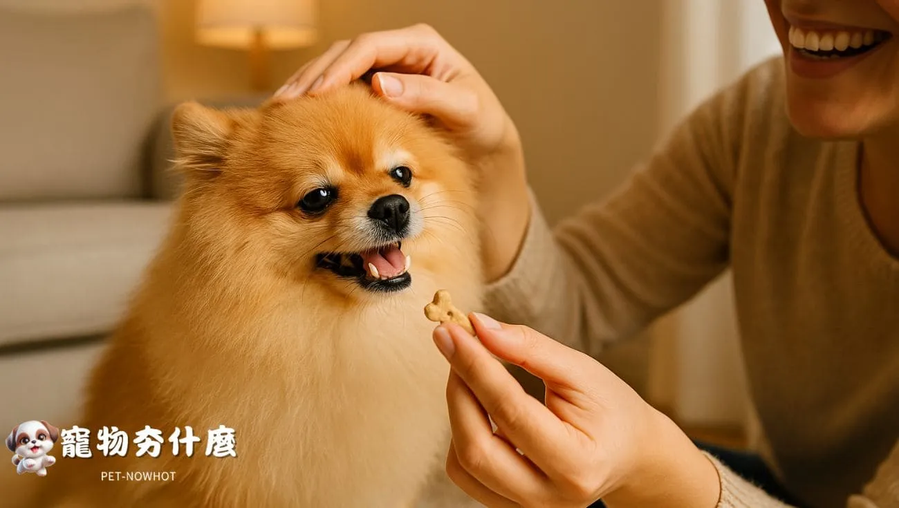博美犬刷牙後獎勵時刻