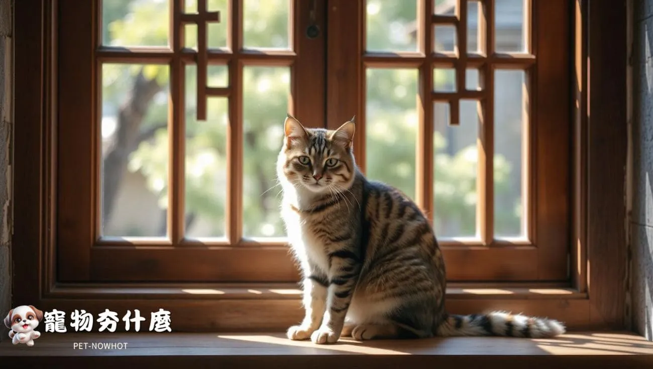 窗邊曬太陽的狸花貓