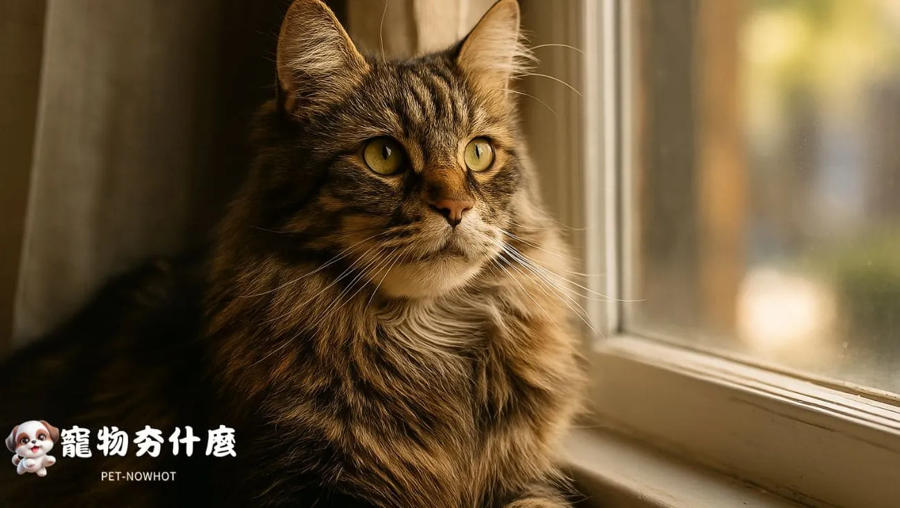 緬因貓享受陽光的室內時光