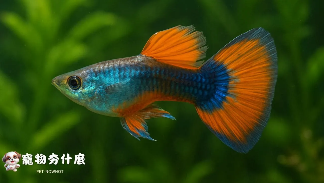 藍橘色尾孔雀魚特寫