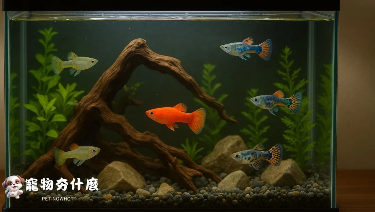 孔雀魚缸自然造景展示