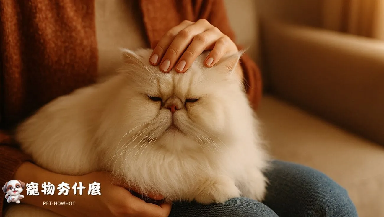 飼主撫摸波斯貓