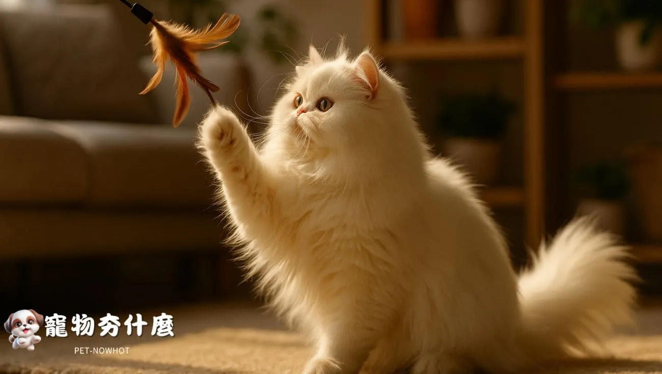 波斯貓玩羽毛玩具