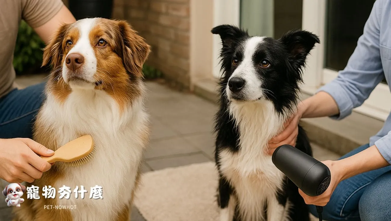 牧羊犬梳毛與吹乾