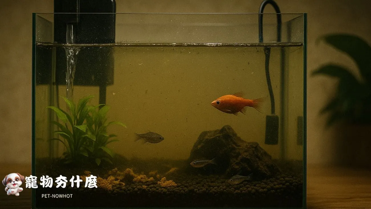 失衡魚缸混濁與殘餌情況