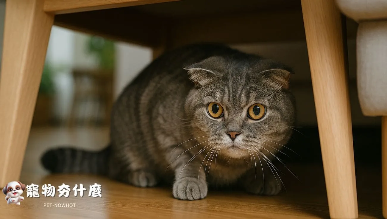 蘇格蘭摺耳貓警戒防禦姿勢