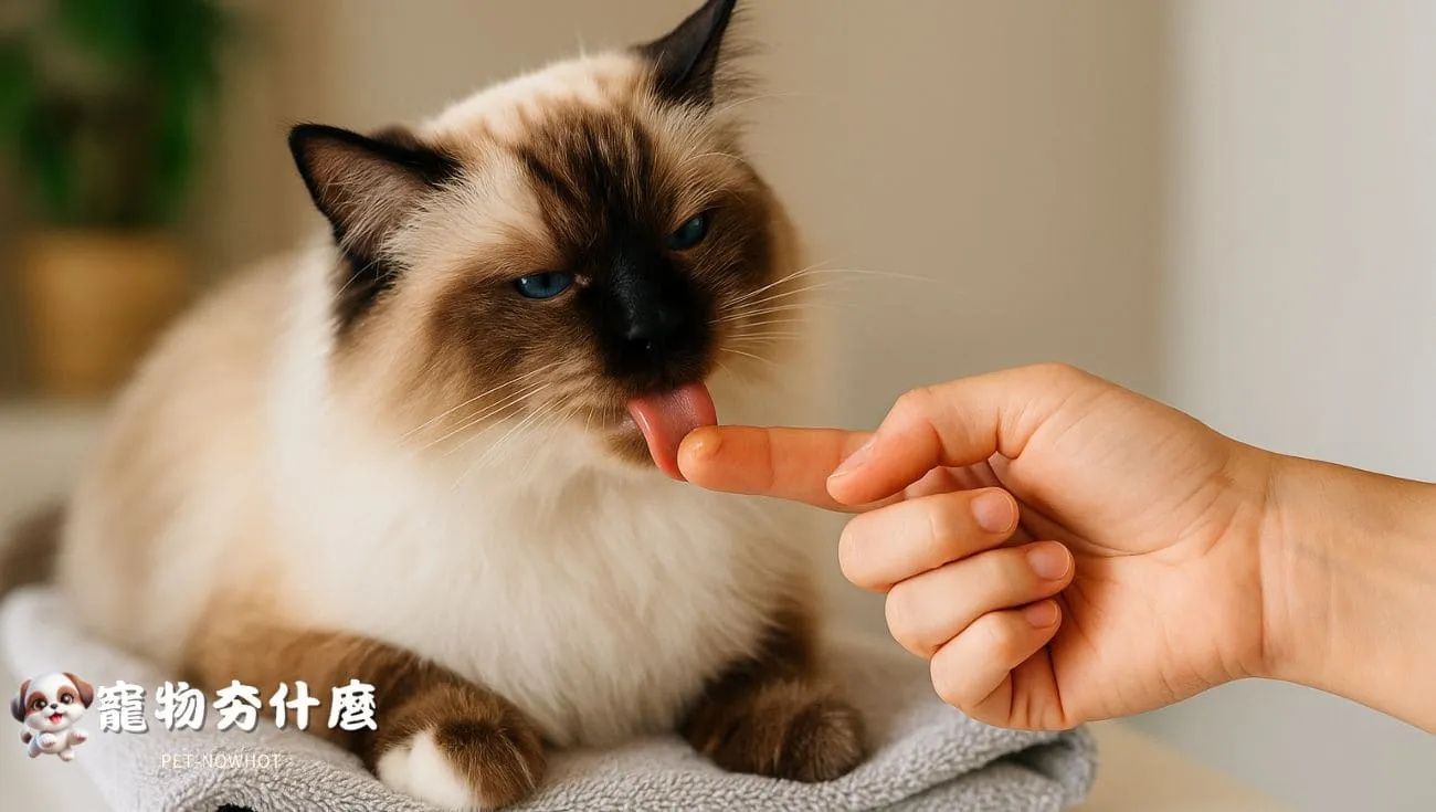 布偶貓舔食牙膏