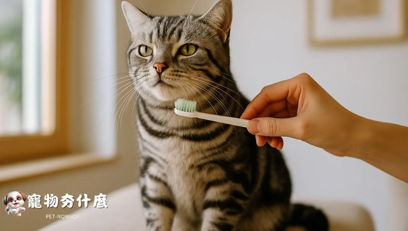 美短貓配合刷牙