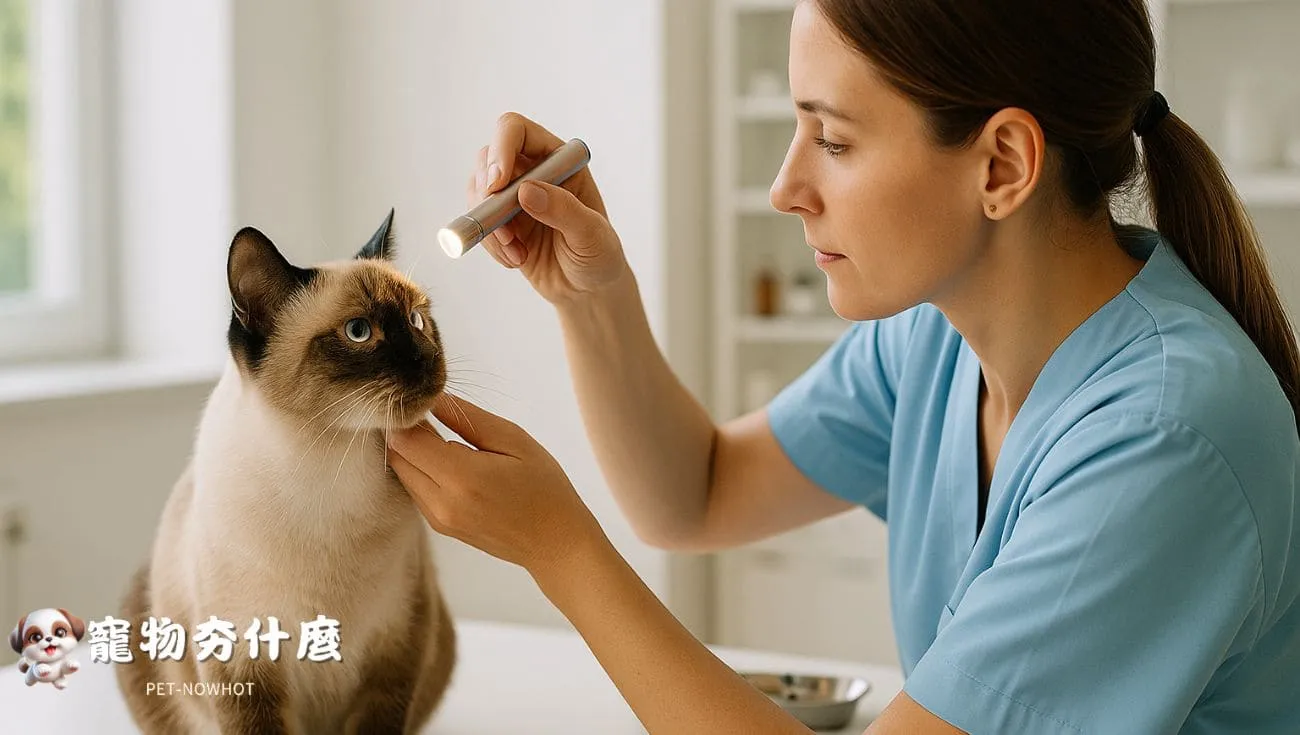 獸醫檢查暹羅貓眼睛