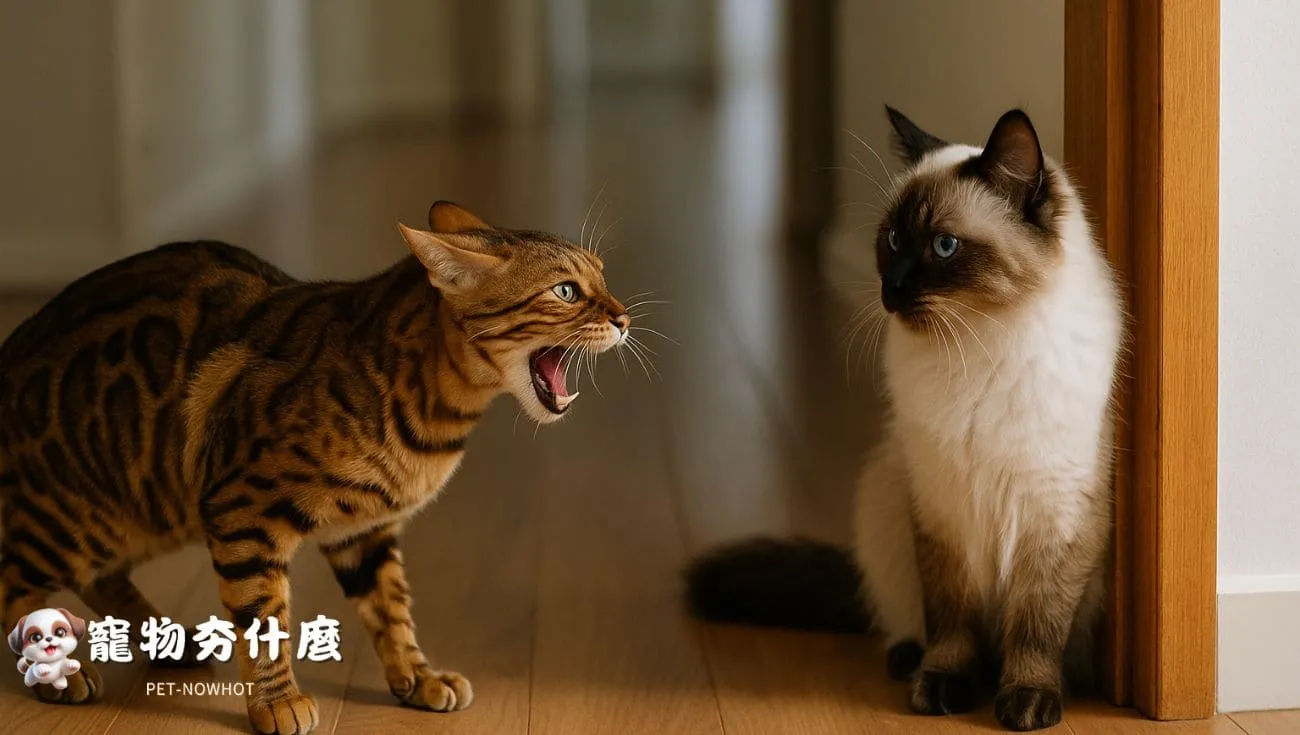 豹貓怒視剛進家的布偶