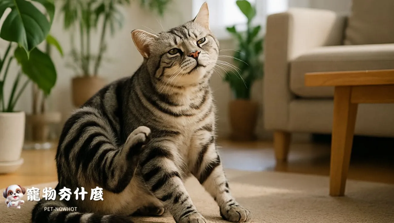 美短貓後腳抓癢