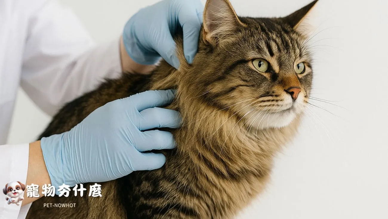 獸醫檢查緬因貓皮膚