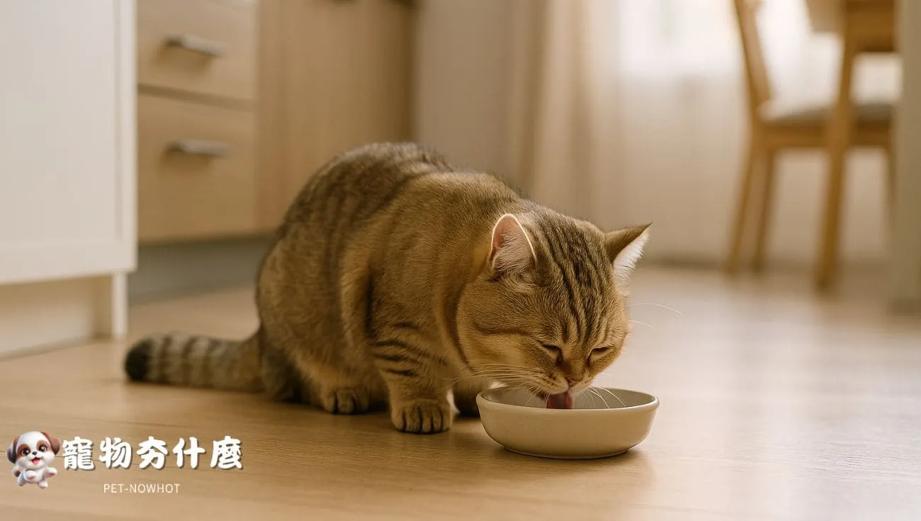 曼赤肯貓低碗愉快進食