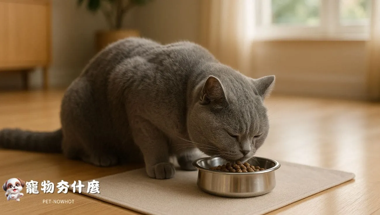 英短貓鋼碗用餐溫馨畫面
