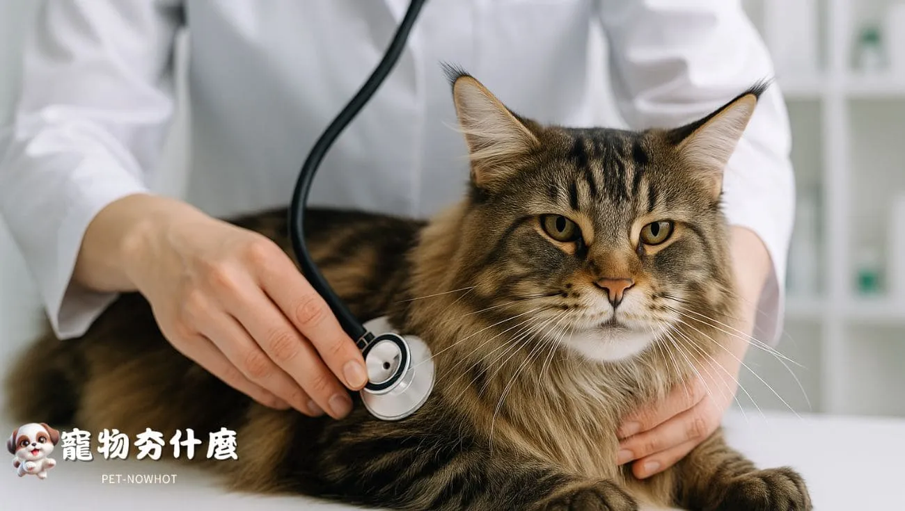緬因貓接受獸醫檢查
