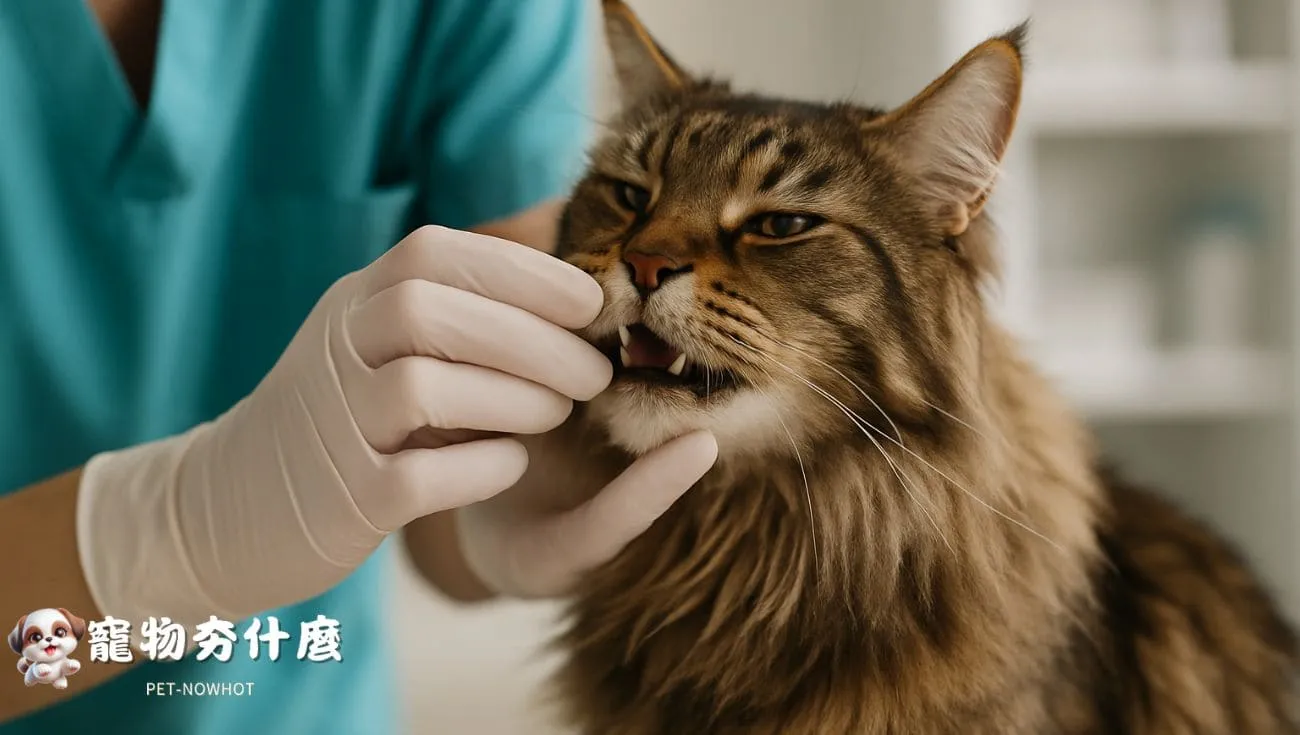 獸醫檢查緬因貓口腔健康狀況