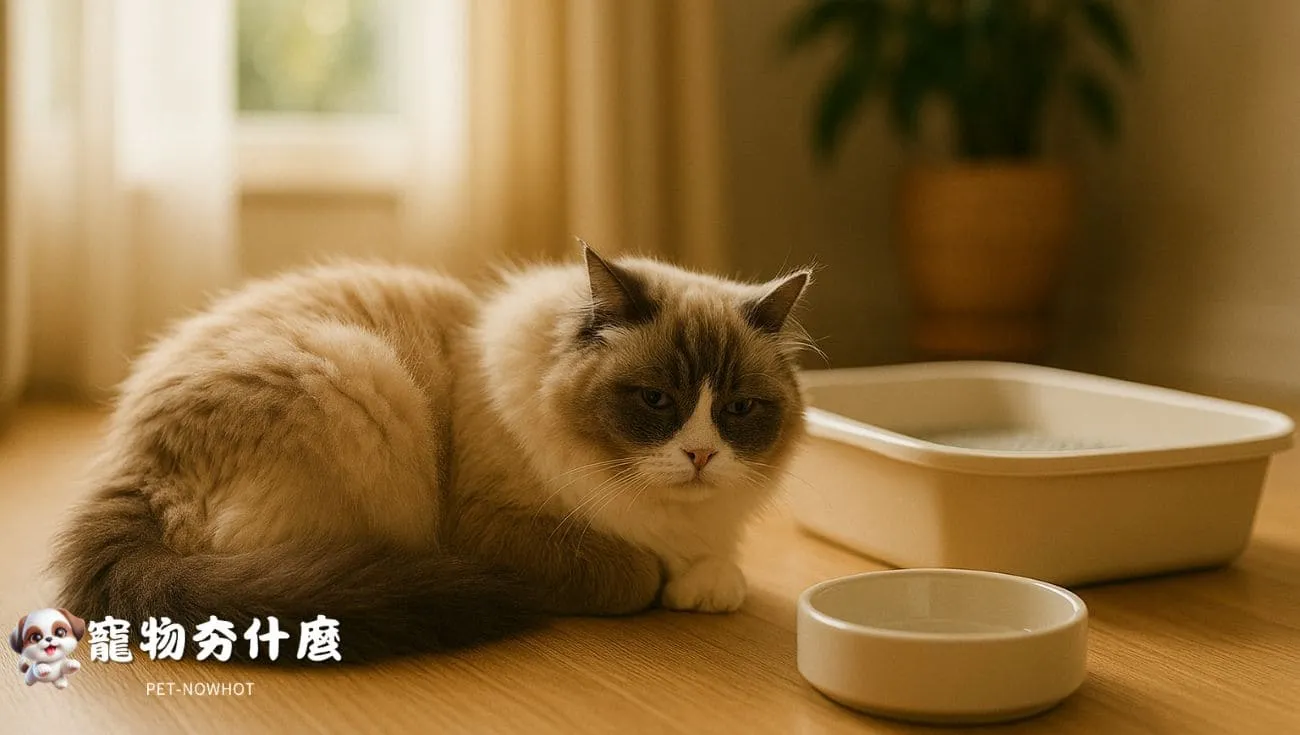 布偶貓靠近貓砂盆