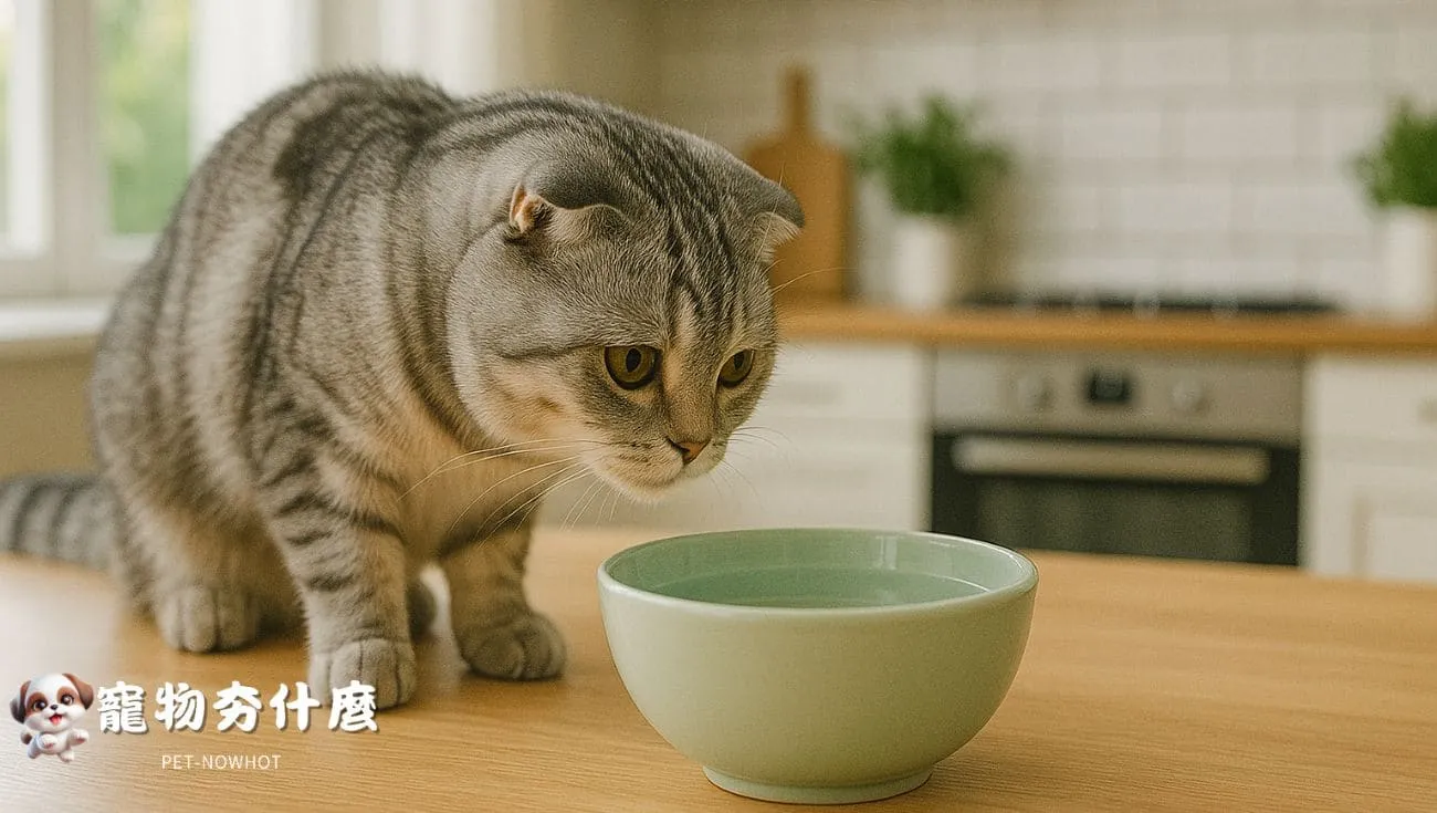 蘇格蘭摺耳貓聞清水碗