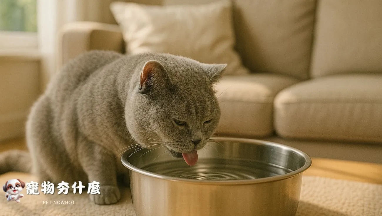 英短貓安靜舔飲大水碗