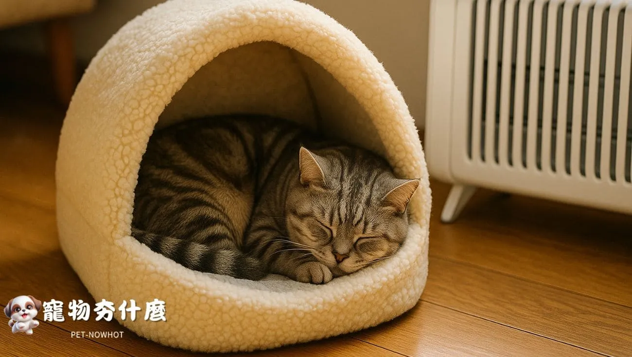美短貓窩在保暖寵物窩裡