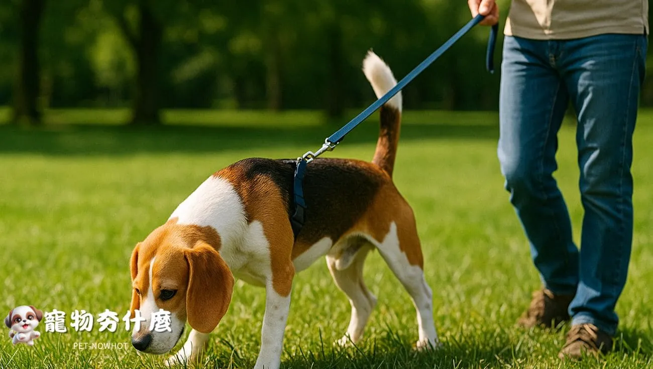 比格犬散步中進行嗅聞訓練