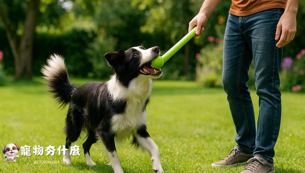 邊境牧羊犬與主人玩丟接