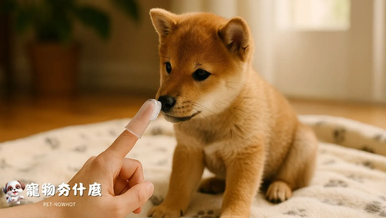 柴犬幼犬熟悉牙刷