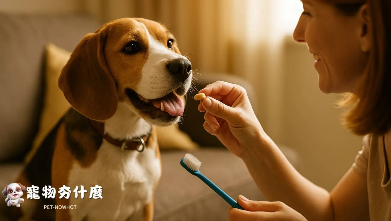 比格犬刷牙後獎勵