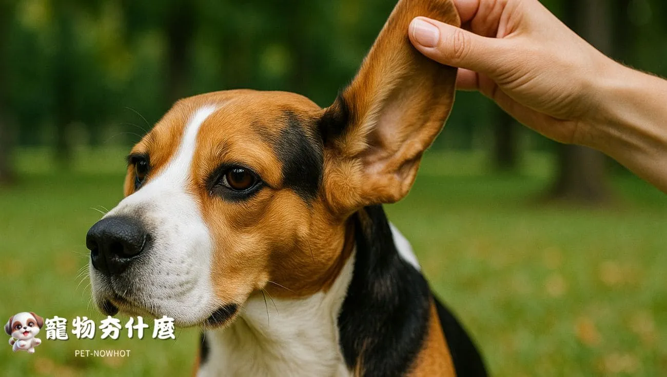 比格犬耳朵檢查中