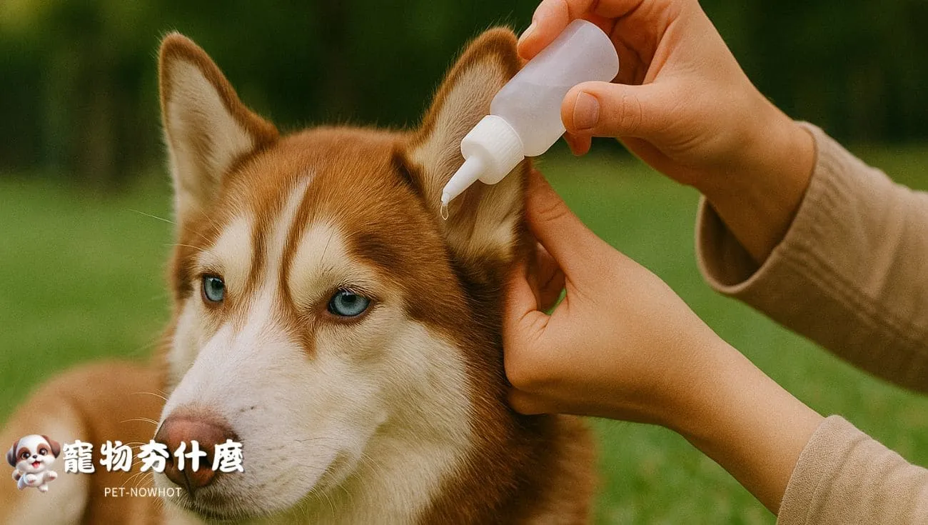 滴入潔耳液的哈士奇