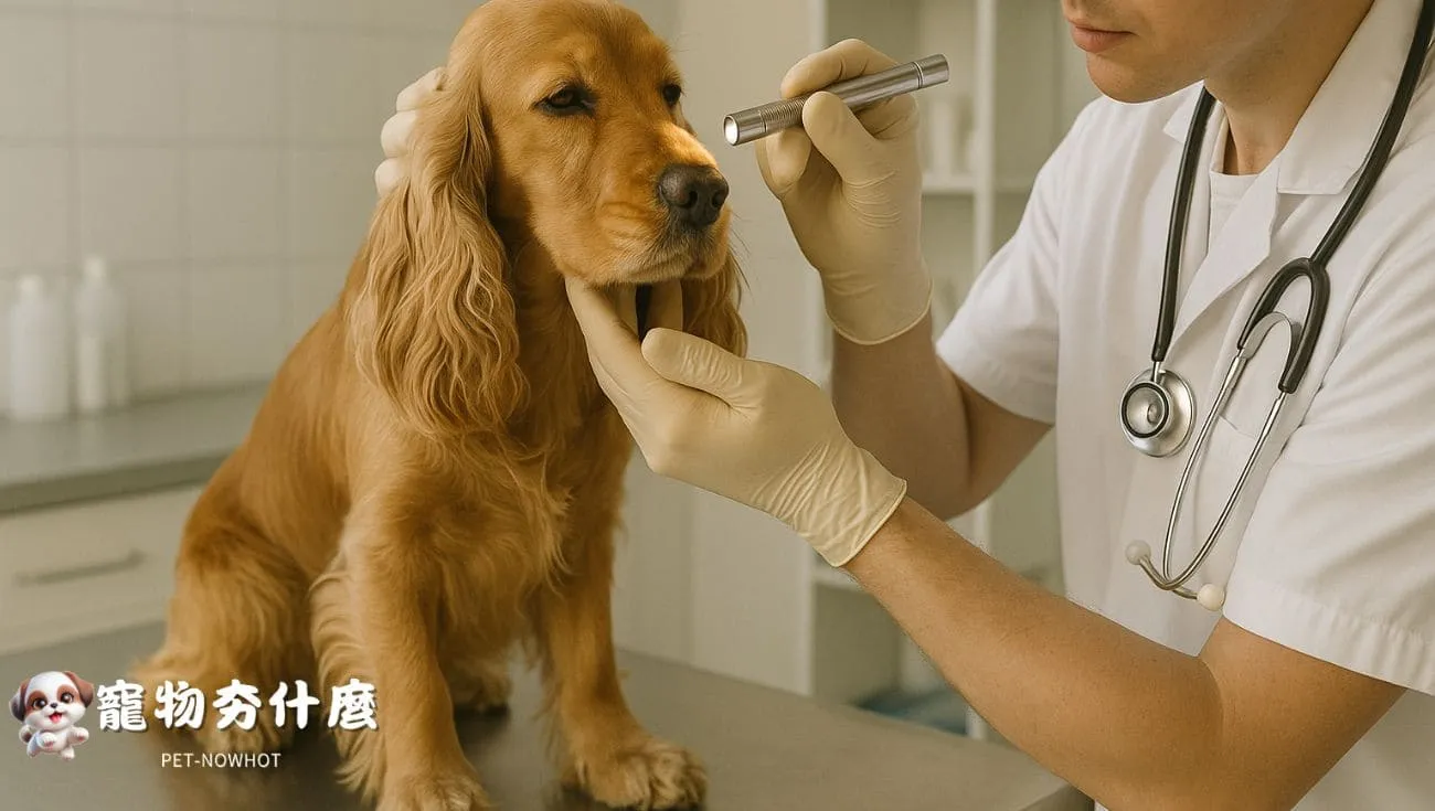 獸醫檢查可卡犬眼睛健康