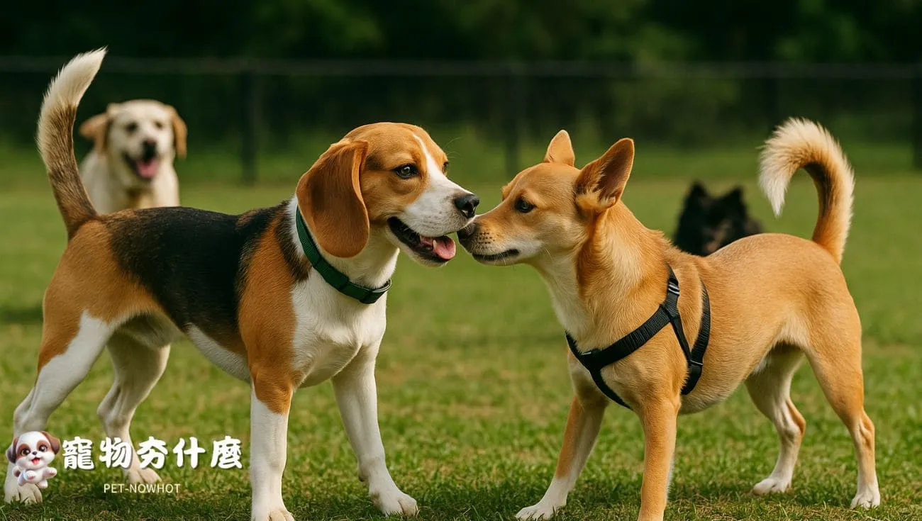 米格魯在狗公園社交訓練