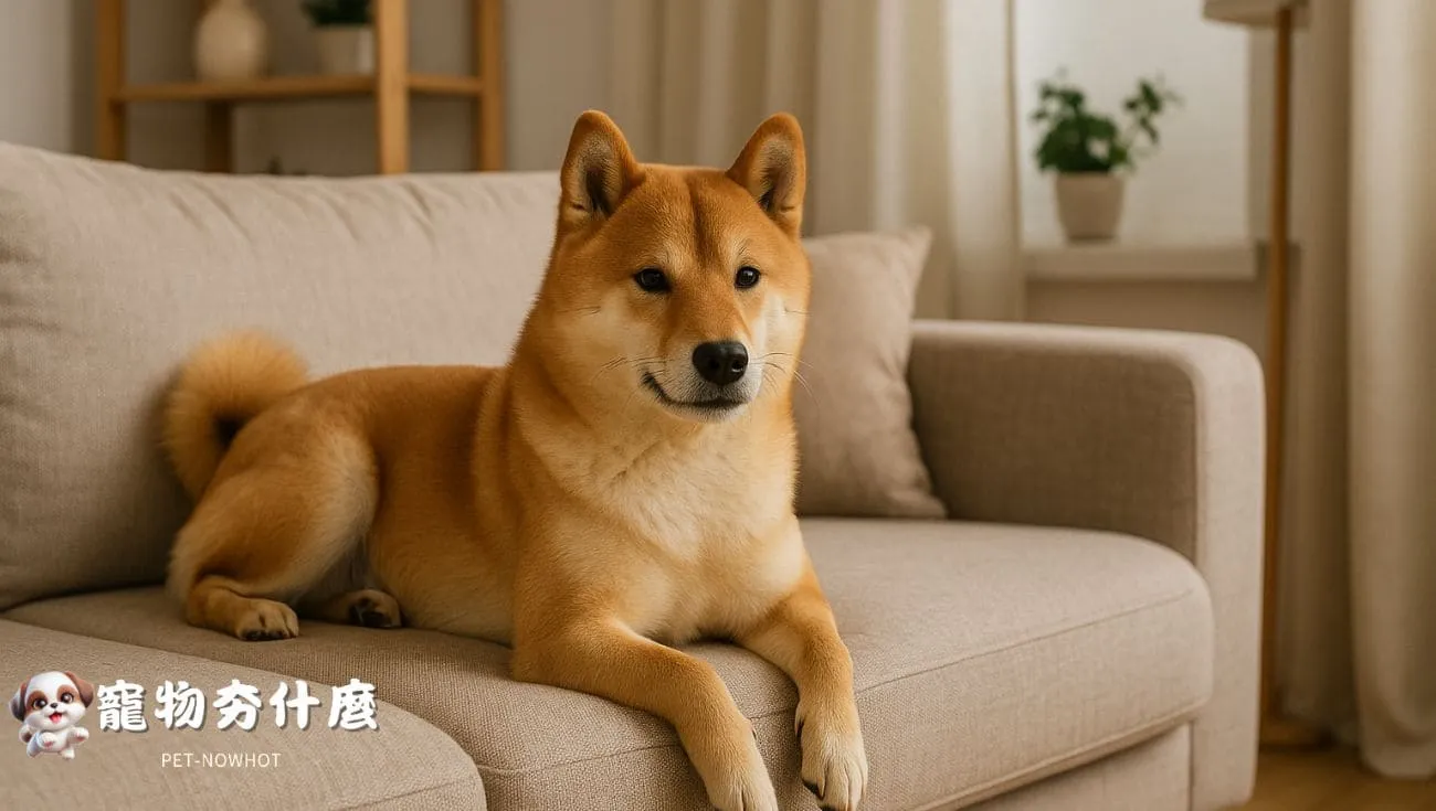 柴犬舒服躺在沙發上