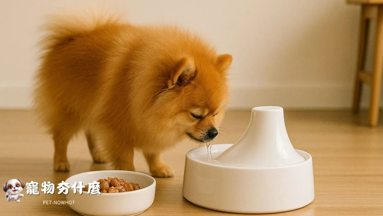 博美犬飲水搭配濕食