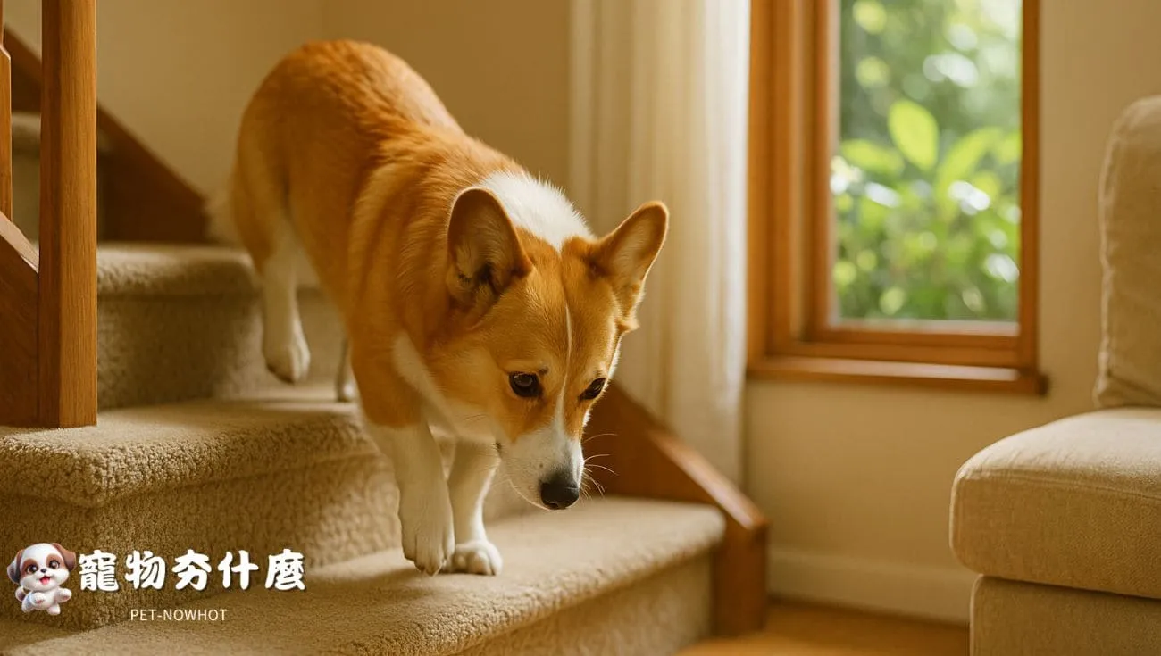 柯基小心地下樓梯