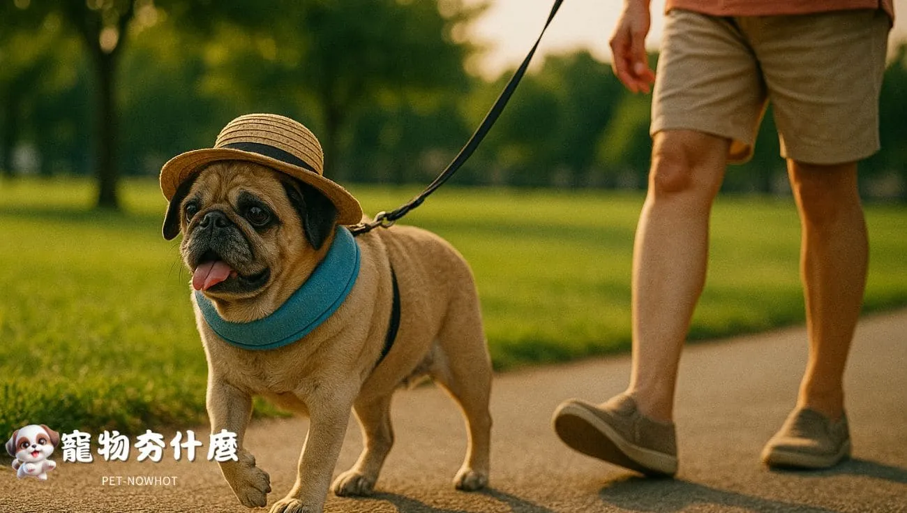 年長巴哥犬黃昏慢步防中暑