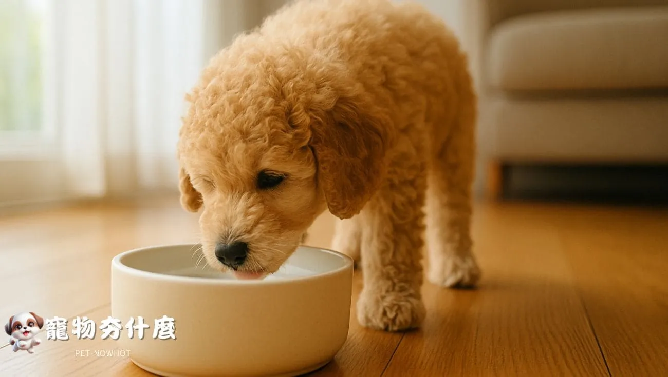 貴賓幼犬陶瓷碗喝水