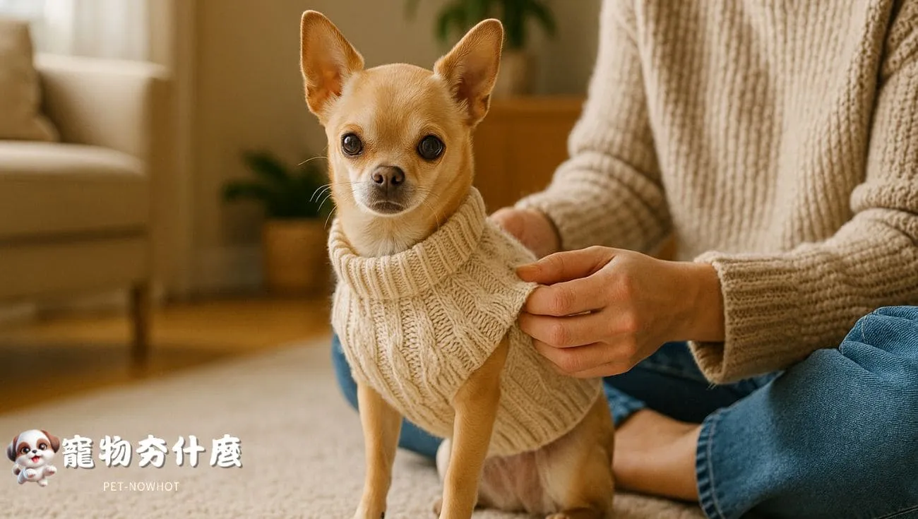 主人為吉娃娃穿針織毛衣