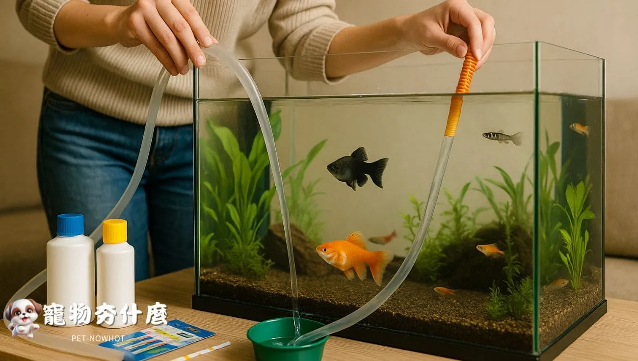 飼主進行魚缸換水與水質管理