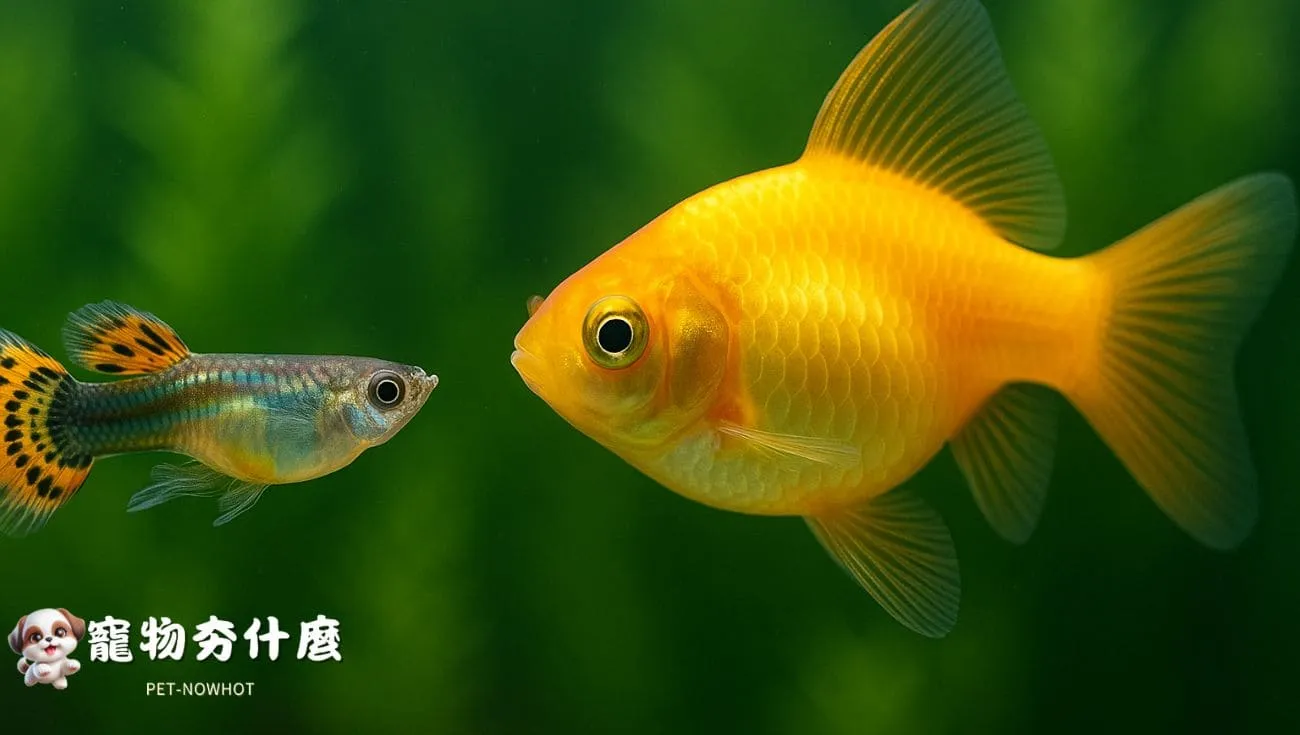 金魚孔雀魚共游近拍照