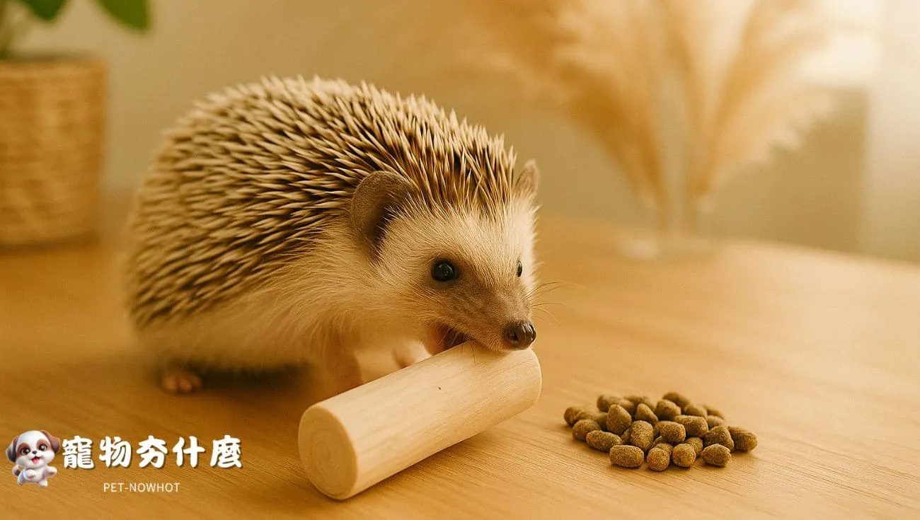 刺蝟潔牙玩具與健康飼料日常照