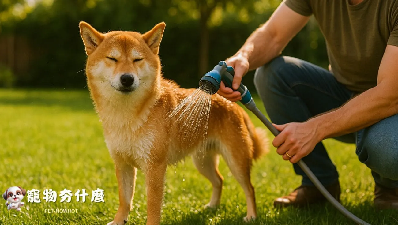 柴犬戶外洗澡情境