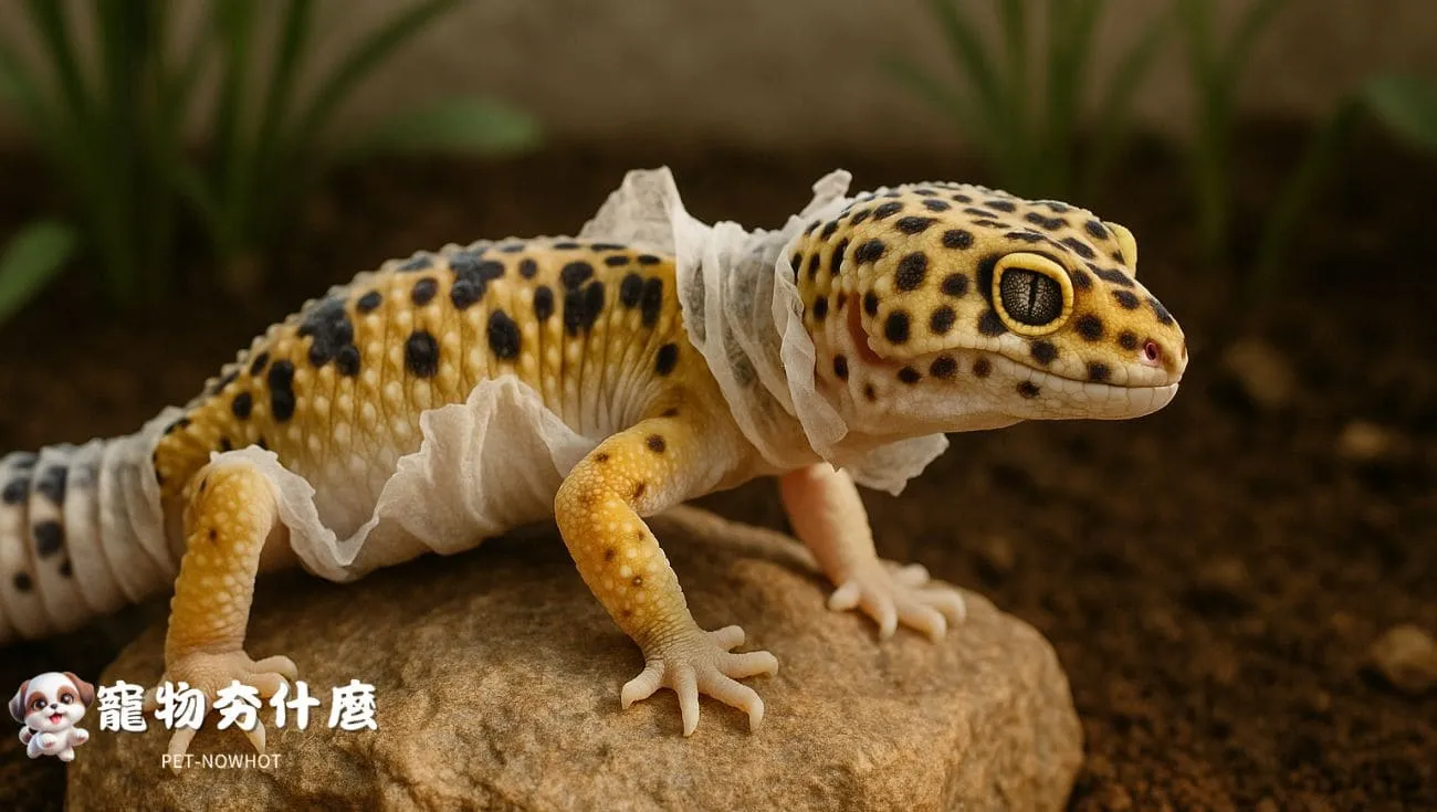 豹紋守宮脫皮過程特寫