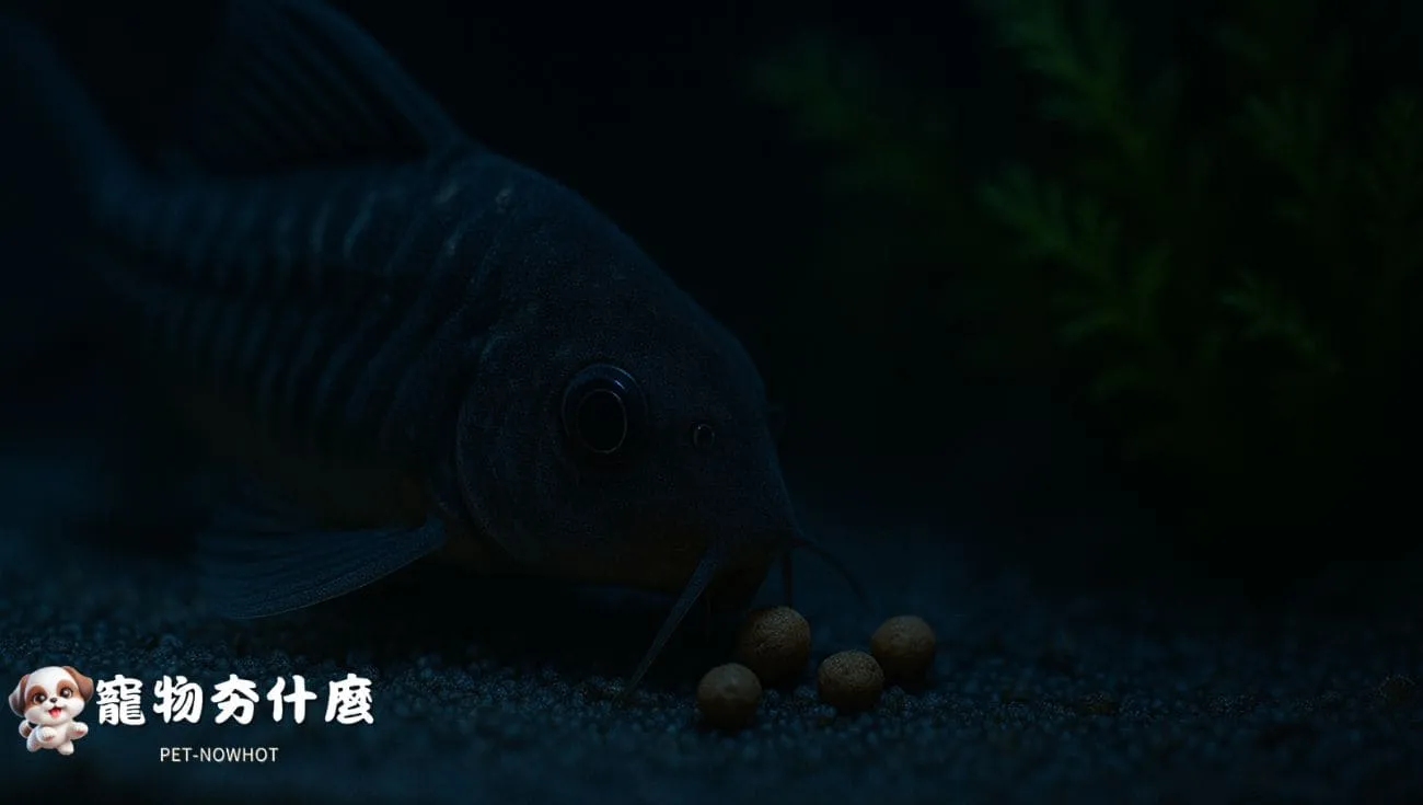 夜行性魚類夜間底棲進食畫面