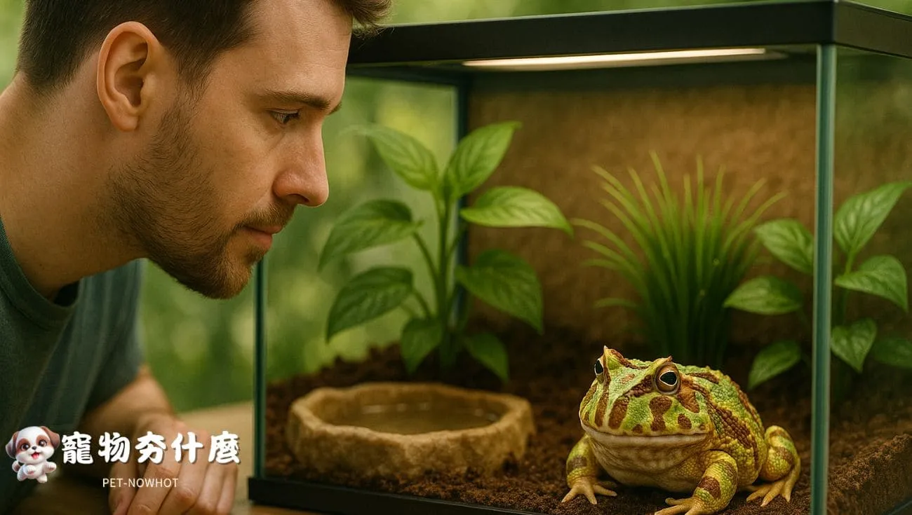 飼主細心觀察角蛙情境