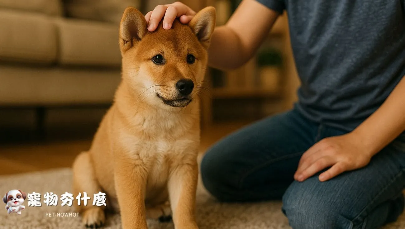室內撫摸柴犬幼犬