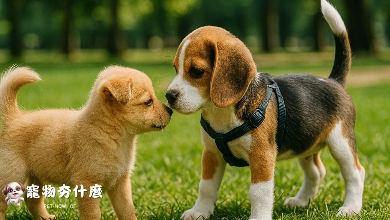 公園裡的比格犬幼犬