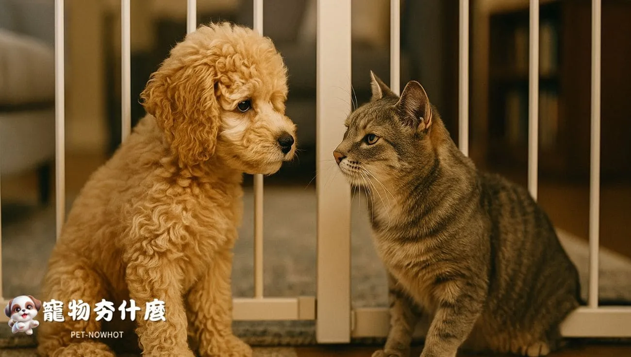 貴賓幼犬觀察其他動物